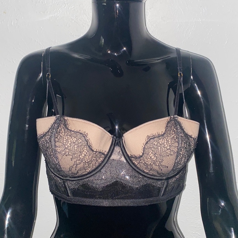 Victoria’s Secret Black Lace Nude Harness Bra Size 34C